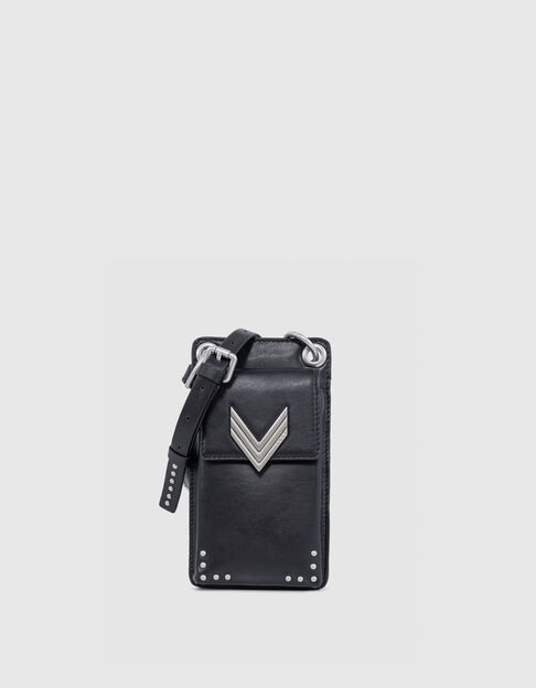 Telefoontas 111 zwart leren schouderband studs Dames - IKKS