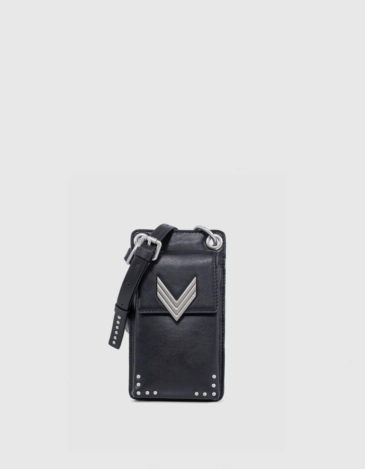 Bolso teléfono 111 cuero negro bandolera tachuelas para Mujer-2