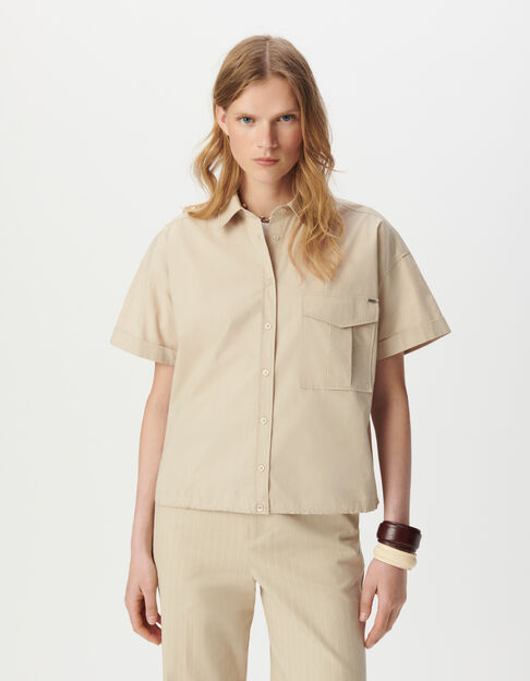 Camisa manga corta beige oversize mujer - IKKS