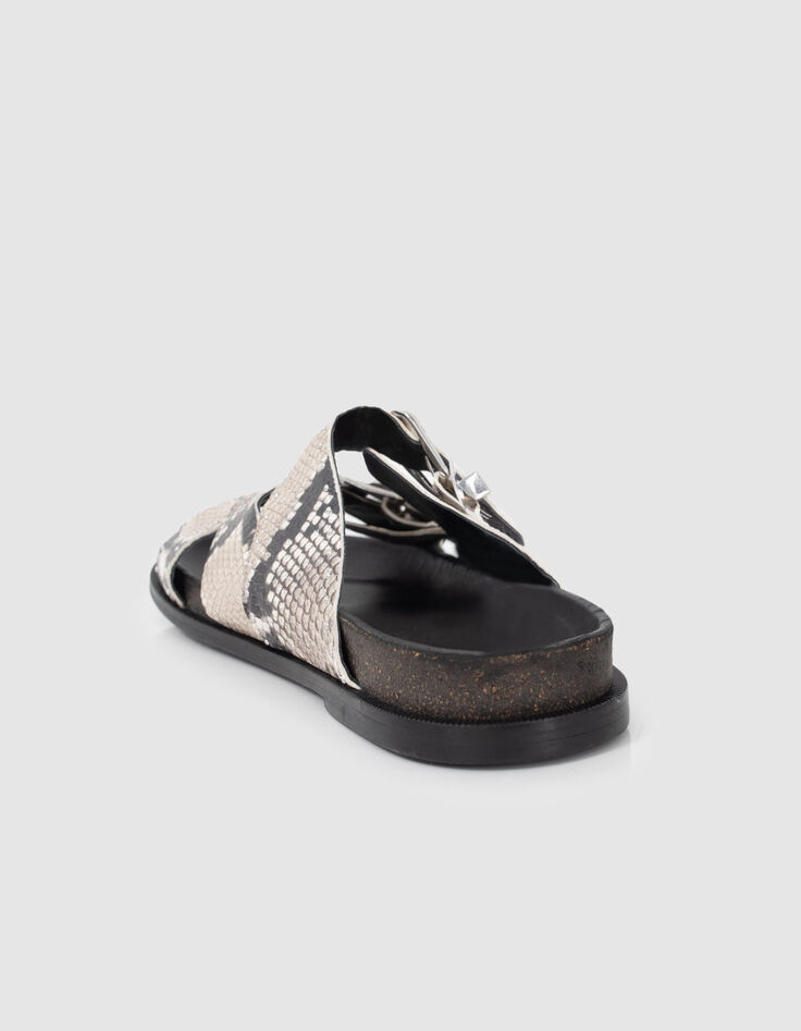Mules beiges piel efecto pit&oacute;n hebilla western mujer-3