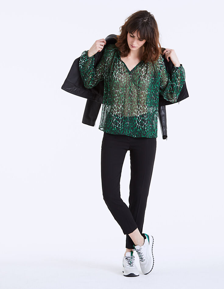 Blusa de gasa estampado leopardo verde mujer-6