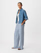 Pantalon large imprim&eacute; floral bleu Femme-1
