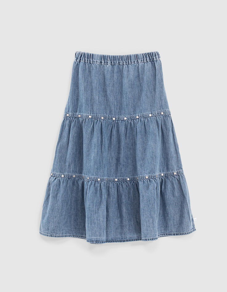 Langer Light Blue M&auml;dchenjeansrock-1