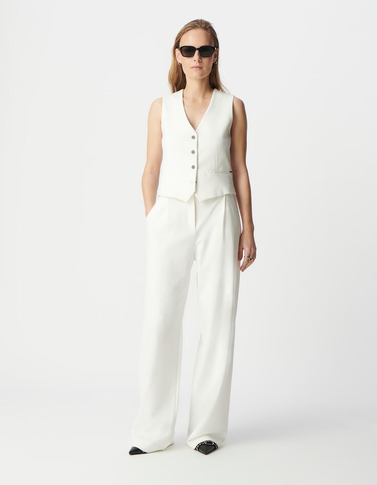 Pantalón sastre blanco ancho punto Milano mujer-1
