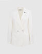Veste tailleur longue en tencel blanc cassé femme-1