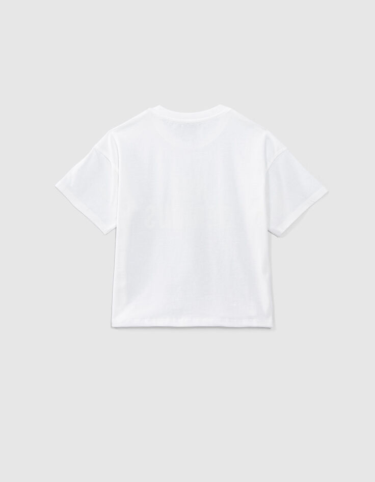 Girls&rsquo; off-white organic cotton T-shirt with rubber image-3