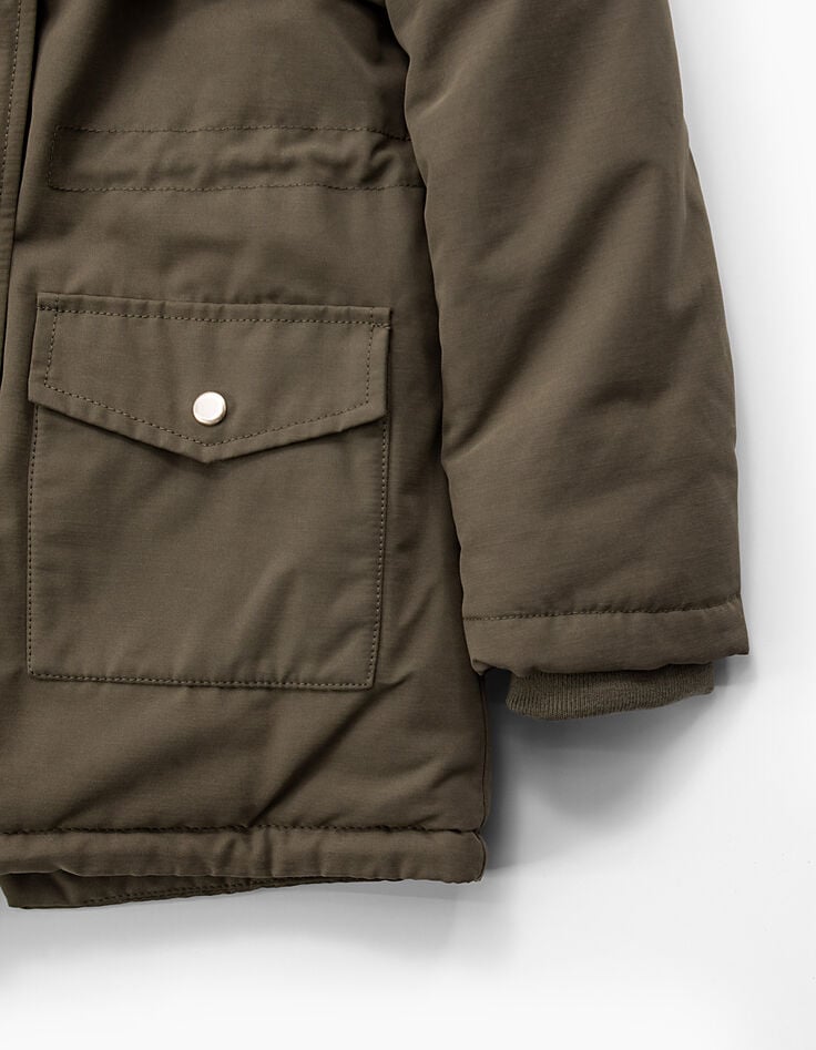 Parka kaki à capuche avec doublure fourrée fille-5