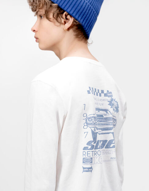 T-shirt blanc coton bio visuel voiture dos garçon - IKKS