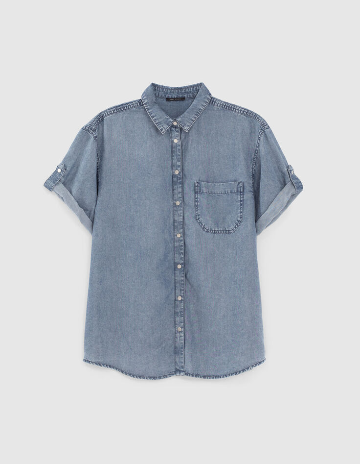 Camisa tencel azul delavado bolsillo mujer-1