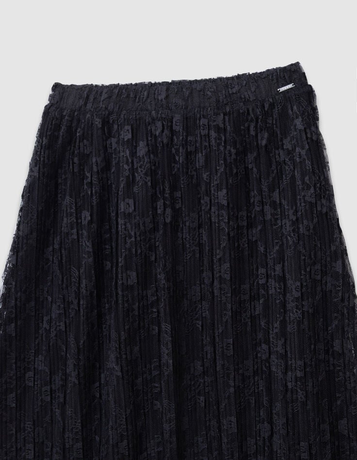 Falda larga de encaje plisado negro para ni&ntilde;a-2