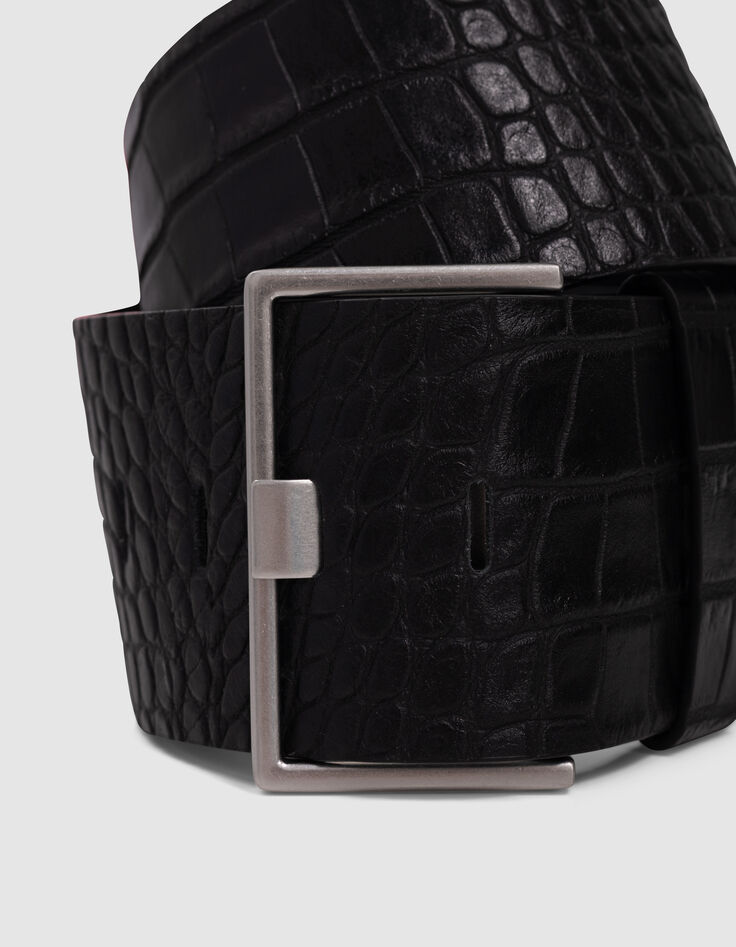 Ceinture robe noire cuir embossé effet croco Femme-4