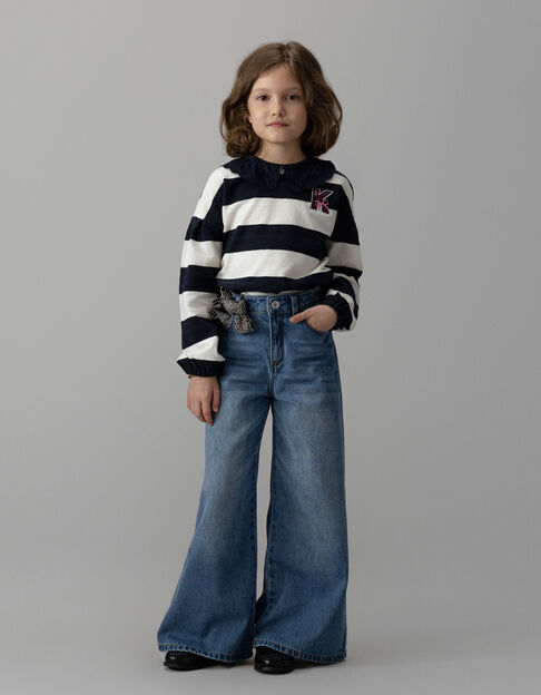 Blauwe wideleg jeans sjaalceintuur luipaardprint meisjes - IKKS