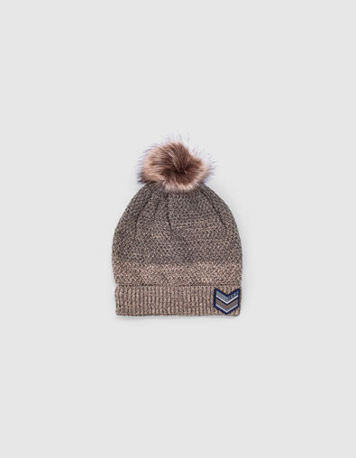 Baby Boys Khaki Fur Lined Knit Beanie With Pompom Baby Boys Khaki Fur Lined Knit Beanie With Pompom