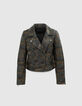 Veste esprit motard cuir kaki motif camouflage Femme-5