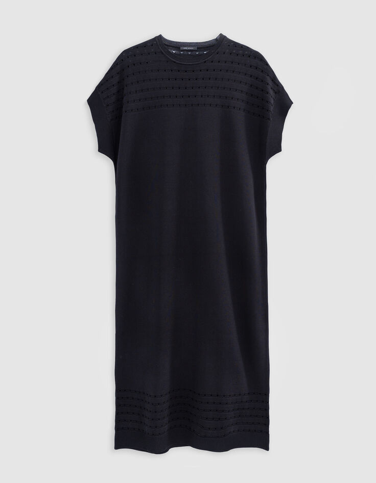 Vestido negro de punto calado para mujer-6