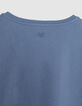 Turquoise Katoenen V-hals T-shirt voor Dames-4