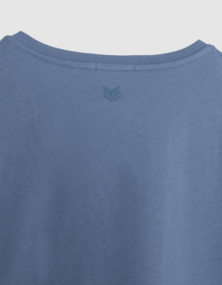 Turquoise Katoenen V-hals T-shirt voor Dames-4