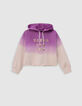 Sweat à capuche violet effet deep dye à message fille-3