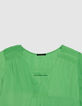 Top vert col V avec manches courtes pour femme-2