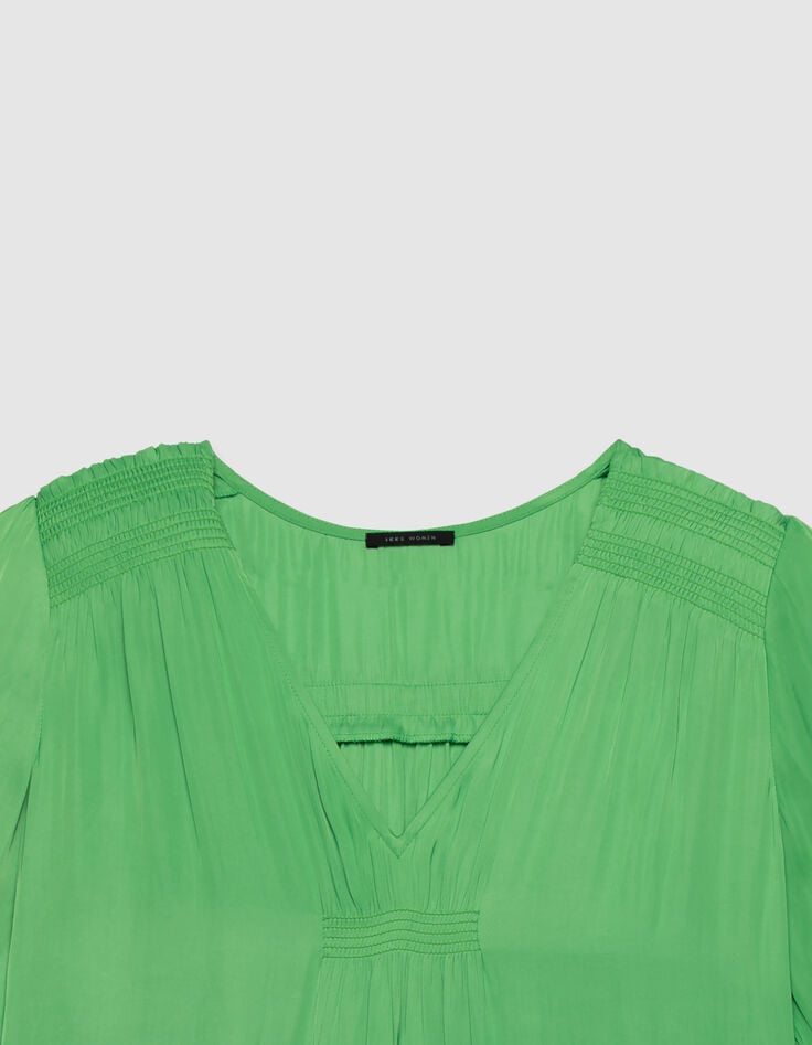 Top vert col V avec manches courtes pour femme-2 Top vert col V avec manches courtes pour femme-2