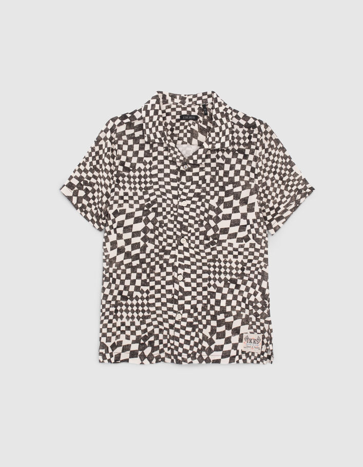 Boys’ beige Lenzing™ Ecovero™ viscose shirt with black checkerboard - IKKS