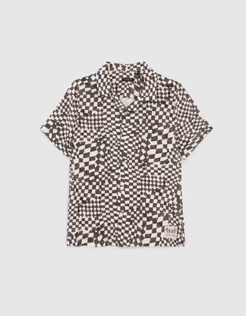 Boys’ beige Lenzing™ Ecovero™ viscose shirt with black checkerboard