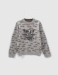 Pull réversible gris et kaki jacquard typo garçon-1