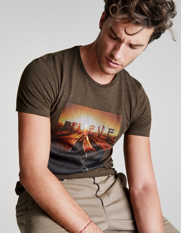Tee-shirt bronze brodé Believe Homme-1 Tee-shirt bronze brodé Believe Homme-1