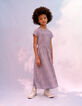 Ecru long dress LENZING™ ECOVERO™ mauve flowers girl-8