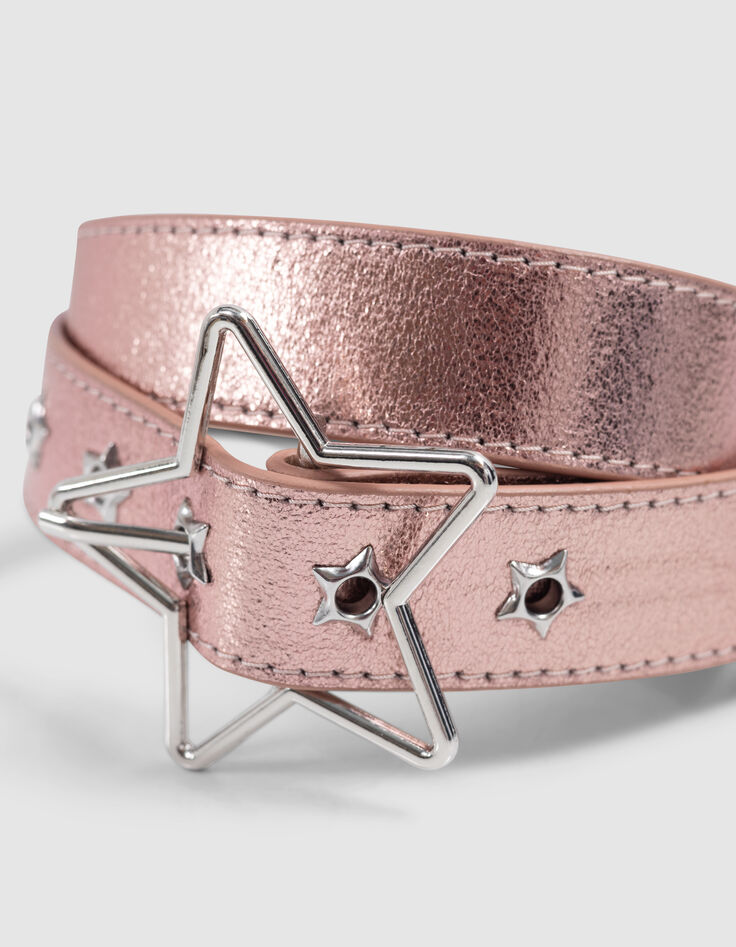 Metallic pink belt with star buckle for girl-3