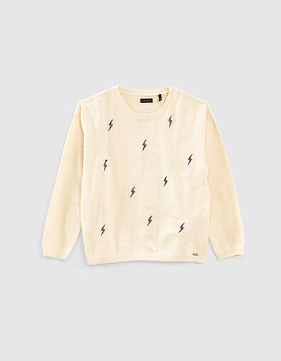 Girls’ ecru knit sweater + star motif/lightning embroidery - IKKS