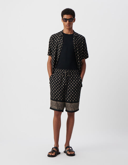 Zwarte COMFORT-bermuda met print Balinese motieven Heren - IKKS