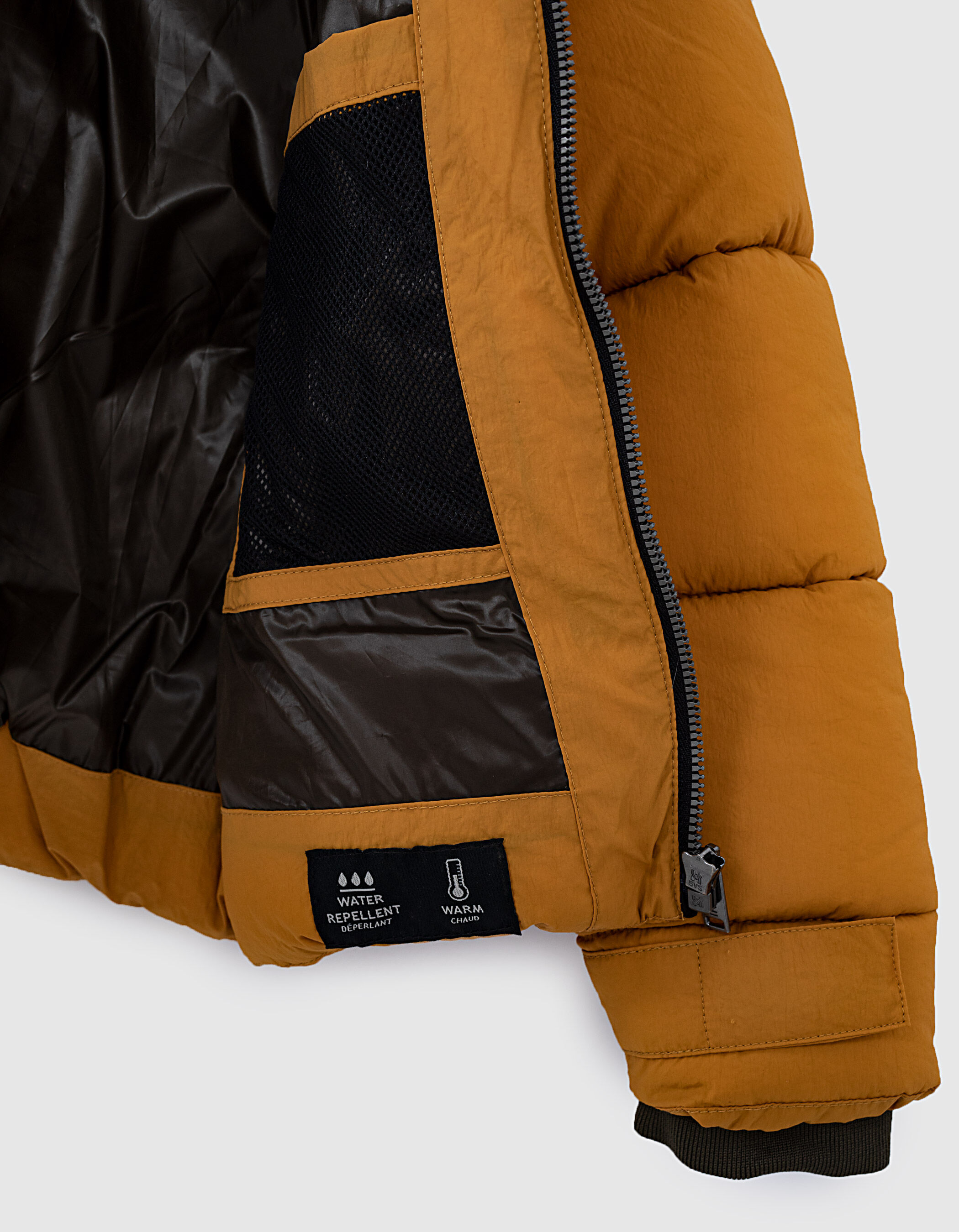 Boy s ochre hooded padded jacket with zipped pockets