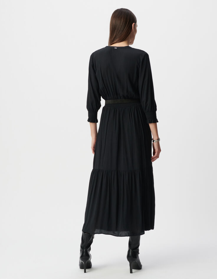 Zwarte lange jurk LENZING™ ECOVERO™ micro-kraag Dames-3