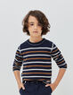 Omkeerbare trui navy en grijs, cognac strepen -7