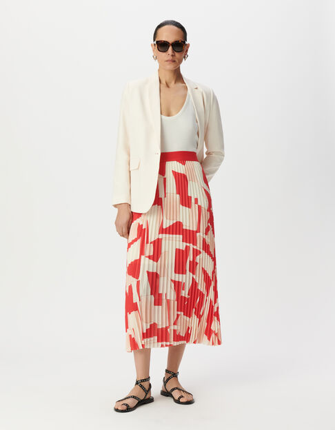 Women's red pleated geometric print long skirt - IKKS