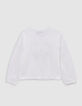 Girl's ecru T-shirt with message and flower embroidery-4