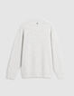 Pull col rond blanc chin&eacute; tricot avec torsades Homme-8