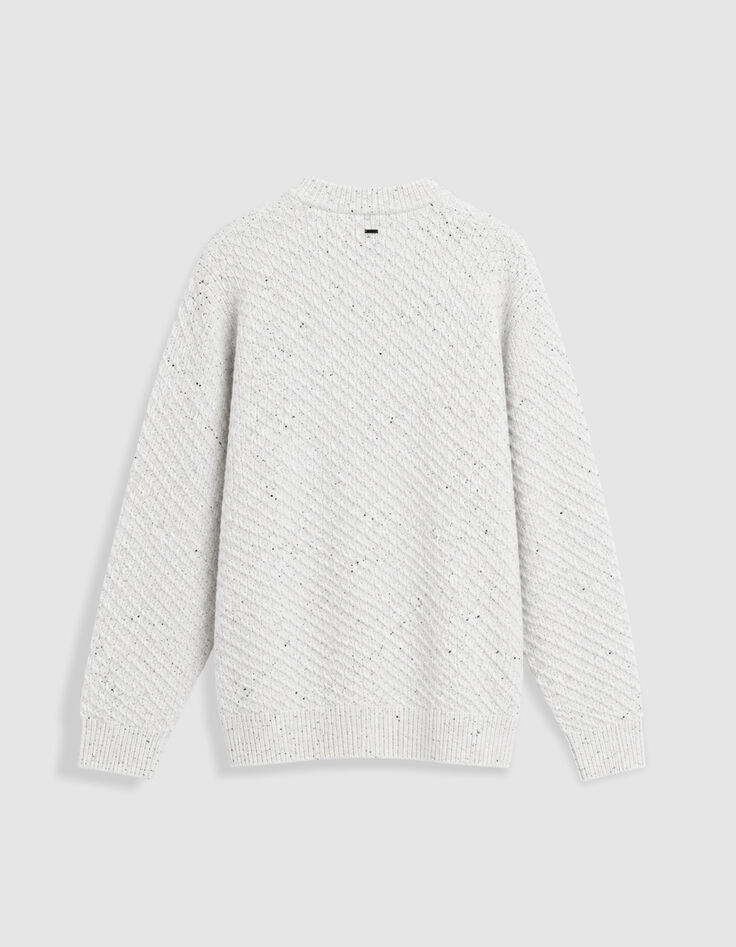 Pull col rond blanc chin&eacute; tricot avec torsades Homme-8
