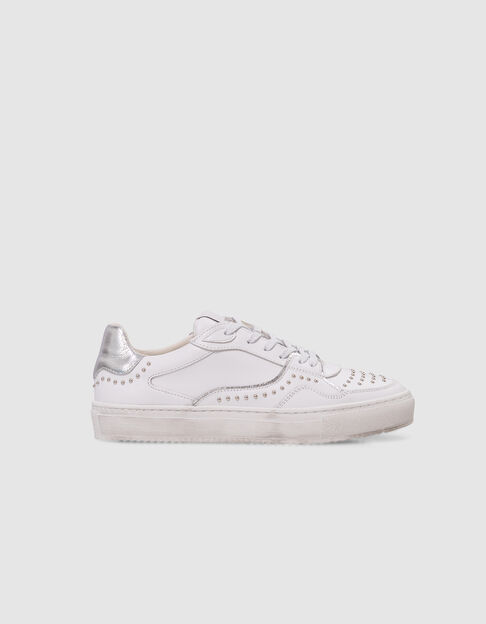 Witte leren sneakers met zilveren veters voor dames - IKKS