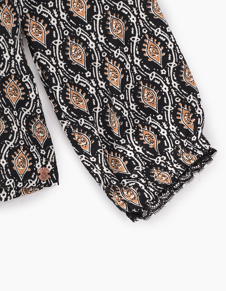 Girls’ black paisley print and lace shirt-5 Girls’ black paisley print and lace shirt-5