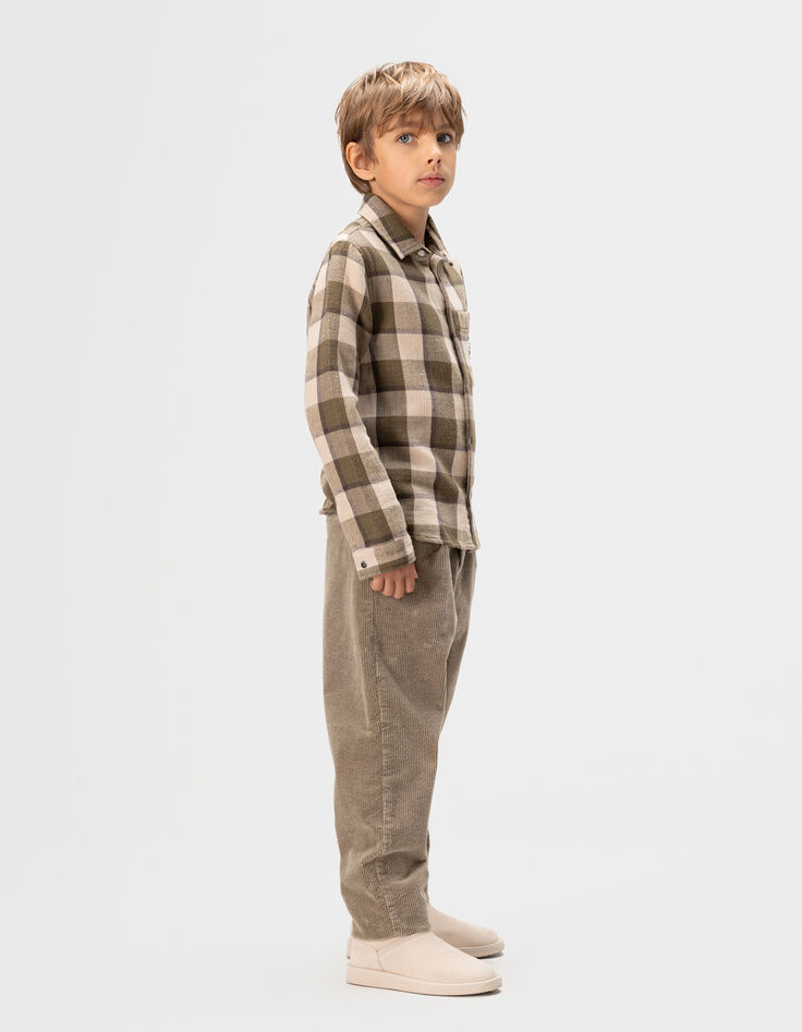 Khaki Loose-Jungenchinohose Rippstrick-2