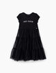 Girls' black mixed fabric dress with tulle skirt-2
