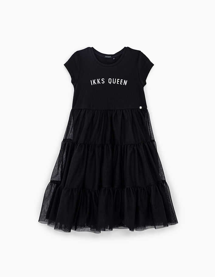 Schwarzes Mädchenkleid aus Mischgewebe mit Tüllrock - IKKS