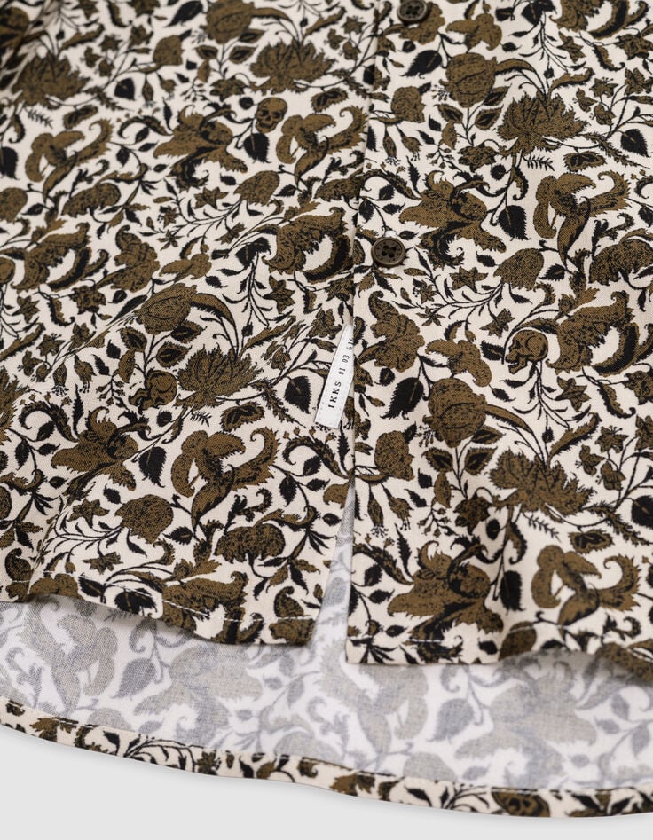 Men’s khaki SLIM shirt with floral skull print-6 Men’s khaki SLIM shirt with floral skull print-6