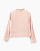 Cardigan rose poudré forme bomber en velours plissé fille-4