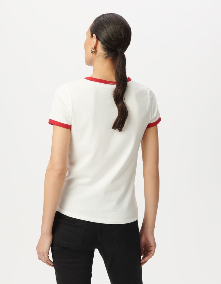 Tee-shirt blanc coton bio message et broderie rose Femme-3 Tee-shirt blanc coton bio message et broderie rose Femme-3