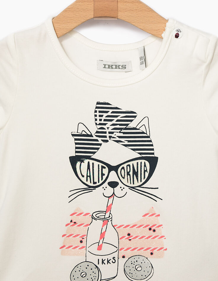 Gebroken wit T-shirt met kat voor babymeisjes-3