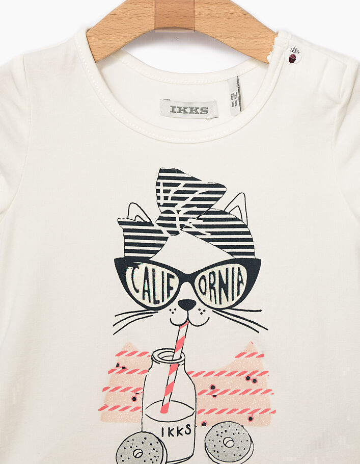 Cremeweißes T-Shirt mit Katze für Babymädchen - IKKS
