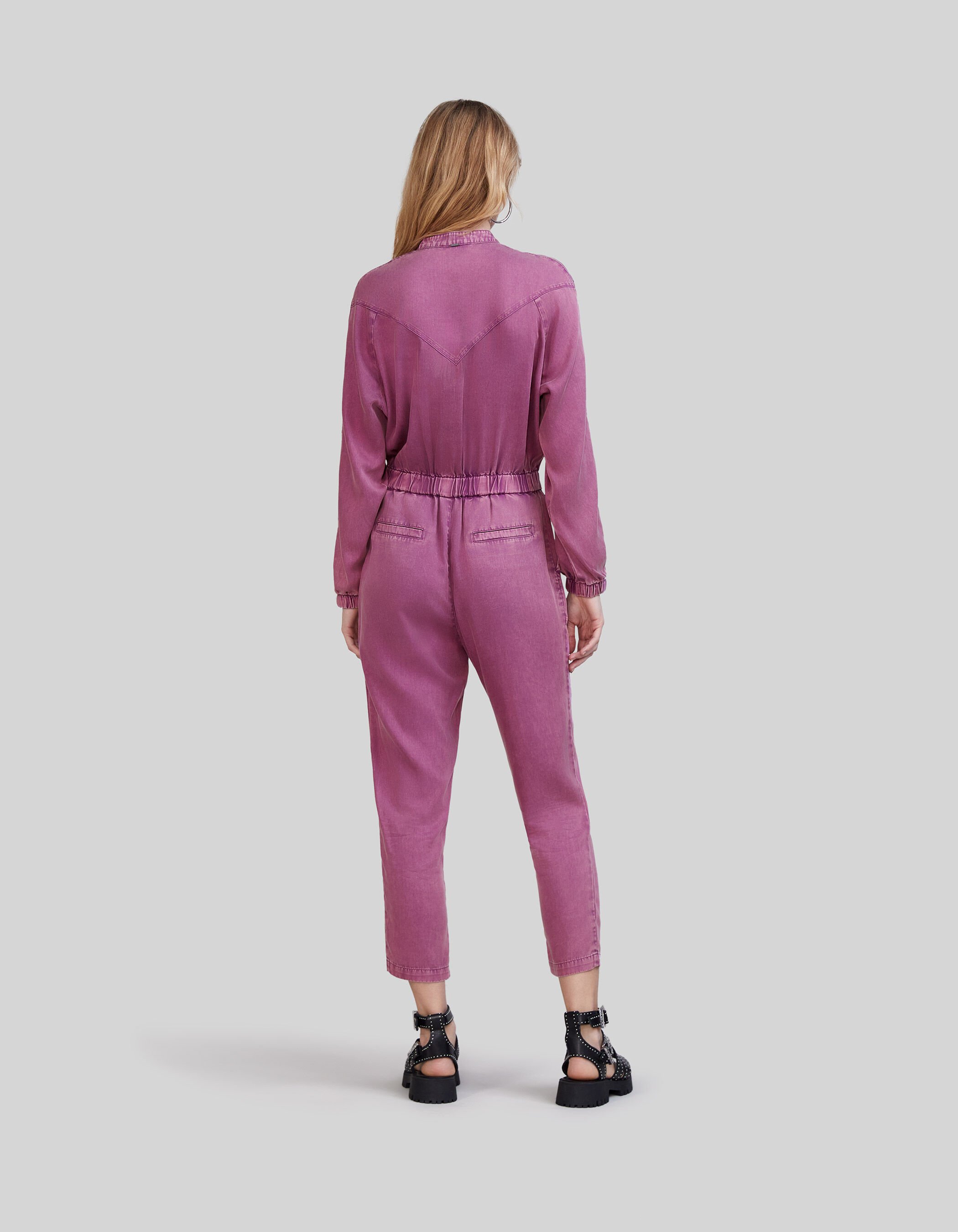 Women s dark purple acid wash Lyocell jumpsuit IKKS